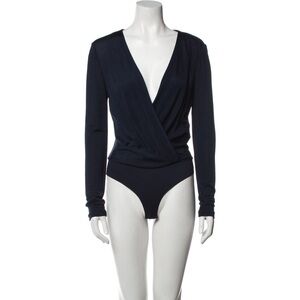 Diane Von Furstenberg Wrap Bodysuit Top Navy Blue